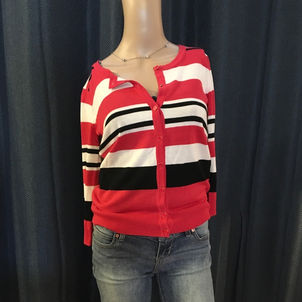 (3/$25 ) Stripe Cardigan. Black/pink. New w/ tags